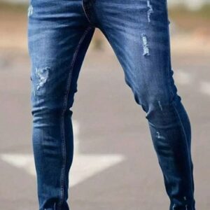 Men's Fashionable Distressed Skinny Fit Washed Denim Jeans For Casual Wear, Autumn